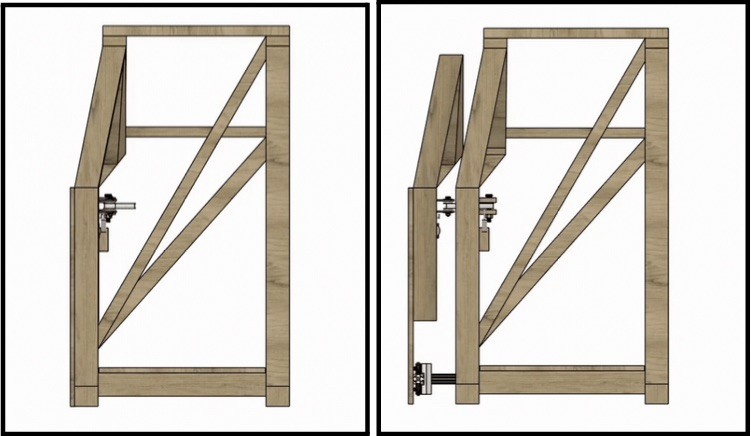 Front view of the rig before and after the door pushes out